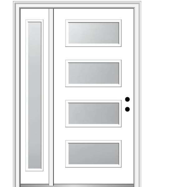 MMI DOOR Celeste 50 in. x 80 in. Left-Hand Inswing 4-Lite Frosted Glass Primed Fiberglass Prehung Front Door on 6-9/16 in. Frame