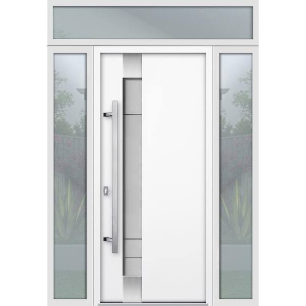VDOMDOORS 1713 68 in. x 96 in. Right-Hand/Inswing Frosted Glass White Steel Prehung Front Door with Hardware