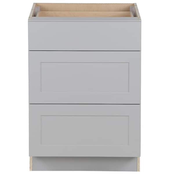 Hampton Bay Cambridge Gray Shaker Assembled Base Kitchen Cabinet with 3-Soft Close Drawers (24 in. W x 24.5 in. D x 34.5 in. H)
