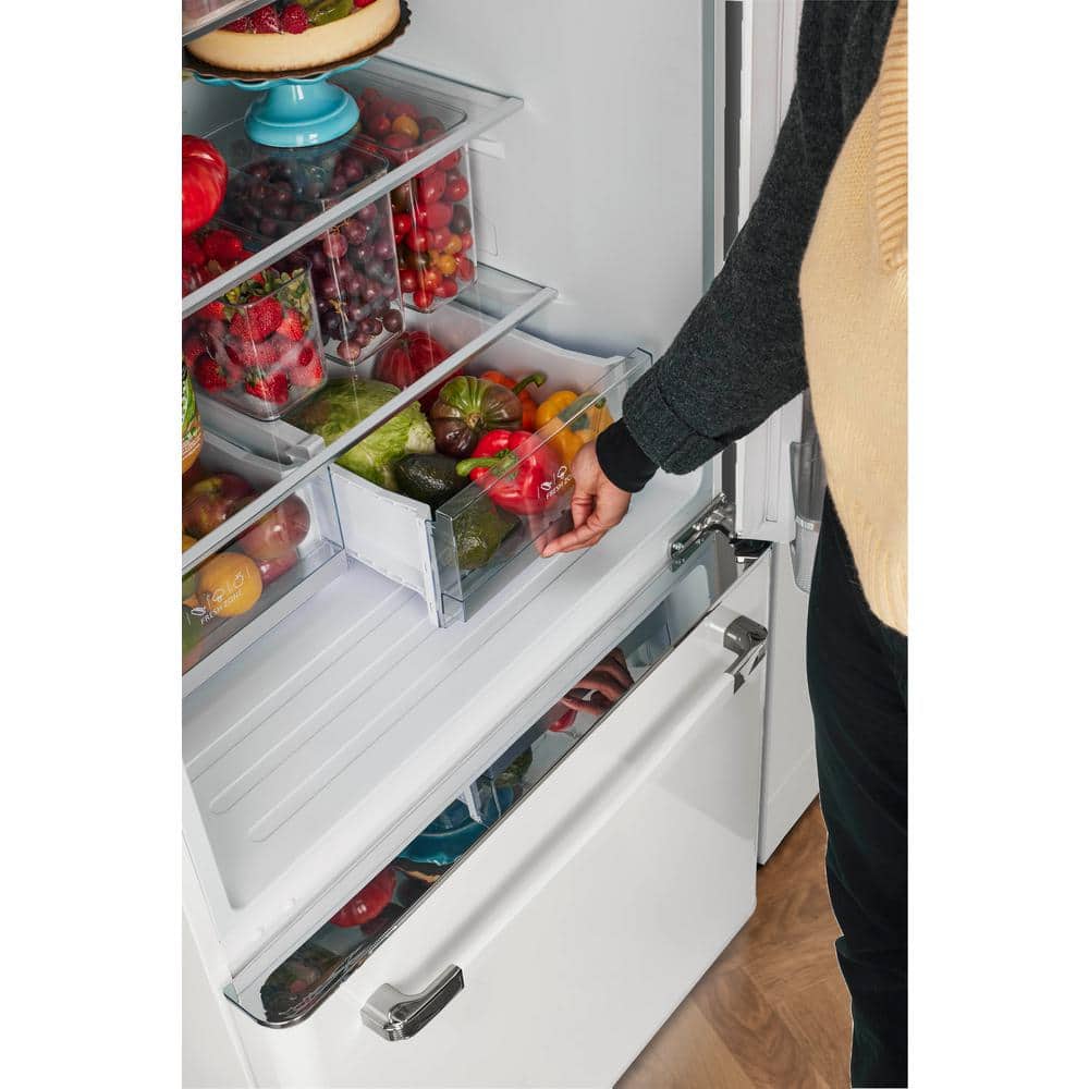 Marshmallow White 30" Retro Bottom Freezer Refrigerator with Ice Maker