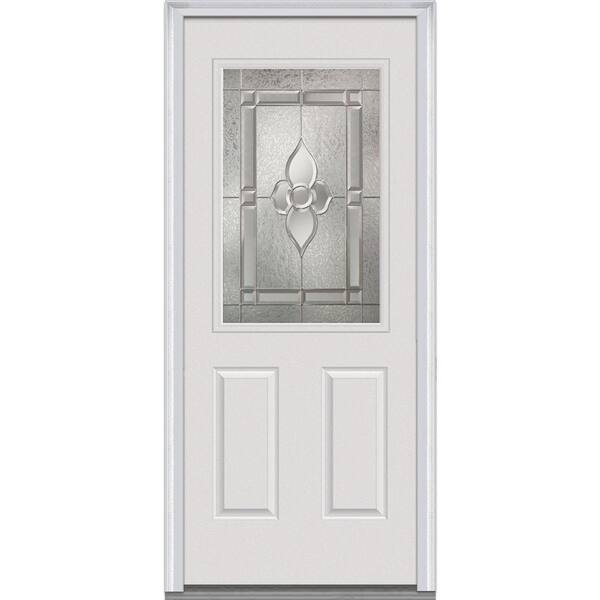 MMI Door 36 in. x 80 in. Master Nouveau Left Hand 1/2 Lite 2-Panel Primed Steel Prehung Front Door