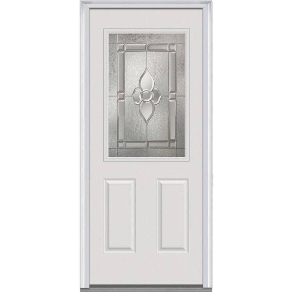 Milliken Millwork 36 in. x 80 in. Master Nouveau Decorative Glass 1/2 Lite 2-Panel Primed White Steel Prehung Front Door
