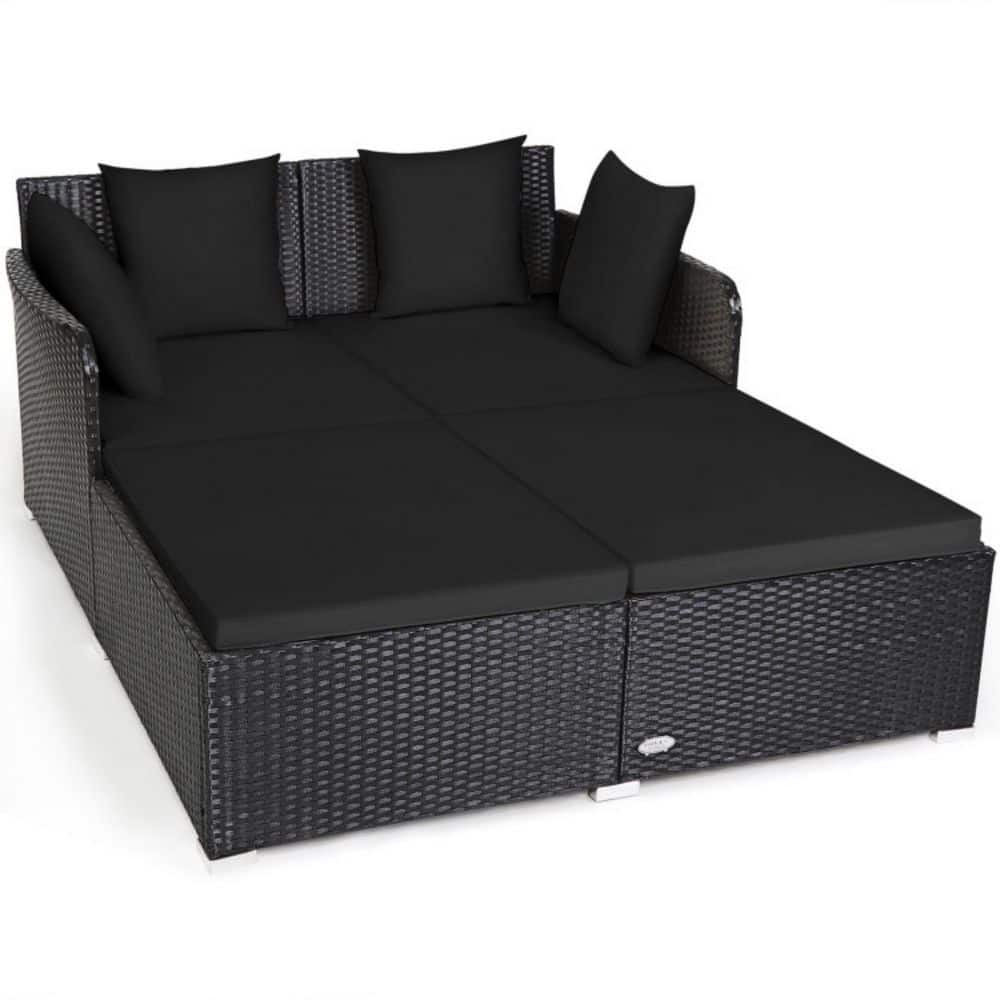 PE Rattan Wicker Outdoor Day Bed Chaise Lounge with Black Cushion, Pillows price history on PriceWatchPro