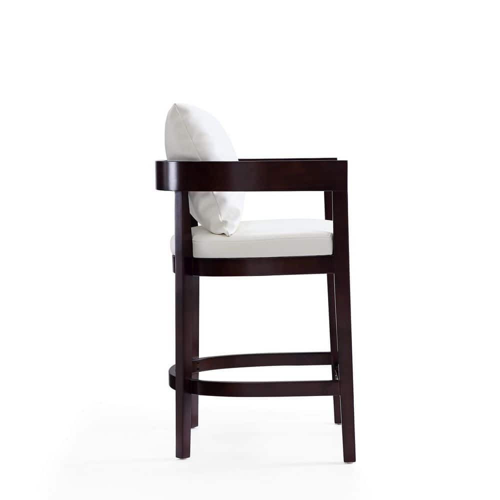 Ivory Faux Leather and Walnut Wood Counter Stool