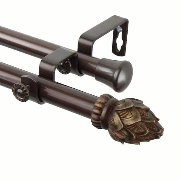 Rod Desyne 28 in. - 48 in. Telescoping Double Curtain Rod Kit in Cocoa with Bud Finial