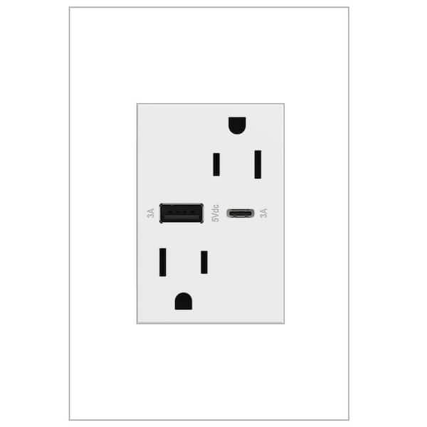 adorne 15 Amp 120-Volt Duplex Outlet with 6.0 Amp Type A/C USB, White