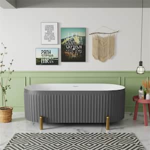 Doric 67 in. x 31 in. Acrylic Non-Whirlpool Soaking Bathtub with Center Drain Metal Support Paw in Gray