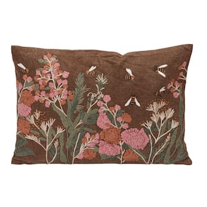 Multicolor Flowers and Bees Microfiber 20 in. x 14 in. Lumbar Throw Pillow