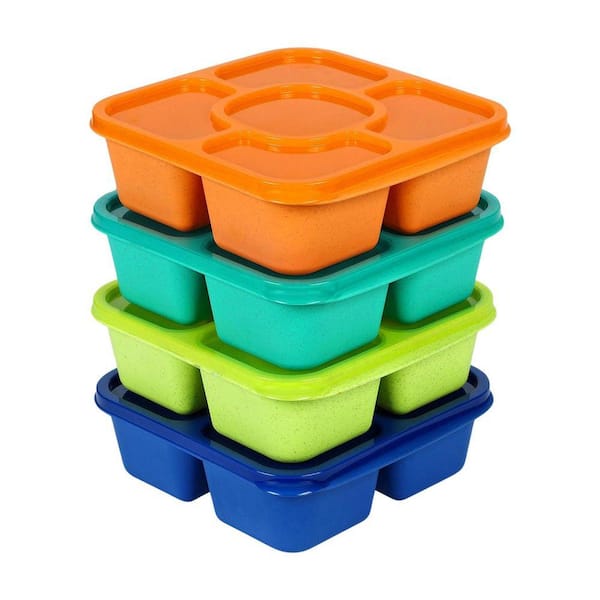 32 oz. Jewel Brights Wheat Straw Bento Snack Box Food Storage Containers with Lids 5 Compartments 4-Pack