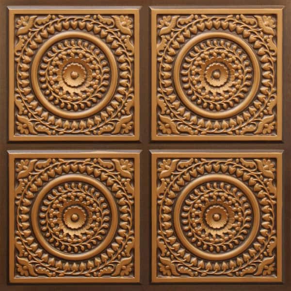 Dundee Deco Falkirk Perth Antique Gold 2 ft. x 2 ft. Decorative Victorian Glue Up Ceiling Tile (100 sq. ft./case)