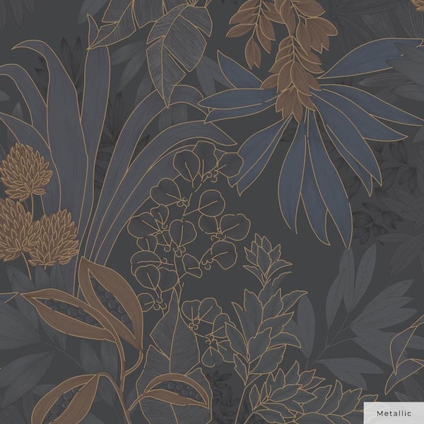 Metallic Twilight Coniferous Floral Unpasted Wallpaper Roll (Covers 56 sq. ft.)