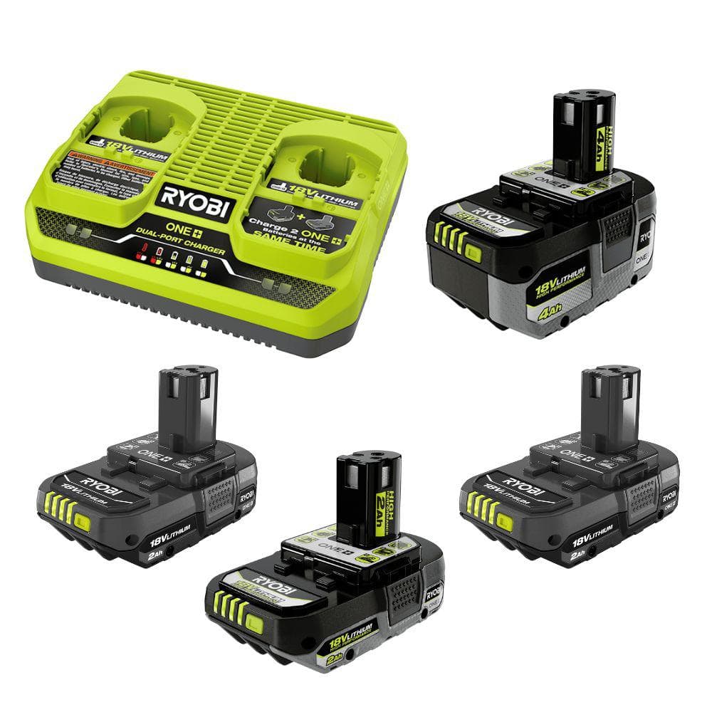 RYOBI ONE+ HP 18V 4.0 Ah & 2.0 Ah HIGH PERFORMANCE Batteries w/ Dual ...