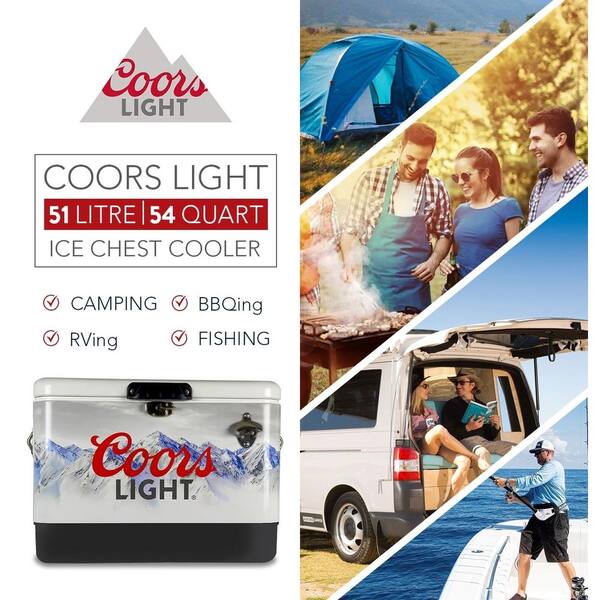  Coors Light Ice Chest Beverage Cooler with Bottle Opener, 51L  (54 qt), 85 Can Steel-Belted Portable Cooler, White and Black, for Camping,  Beach, RV, BBQs, Tailgating, Fishing : Sports & Outdoors
