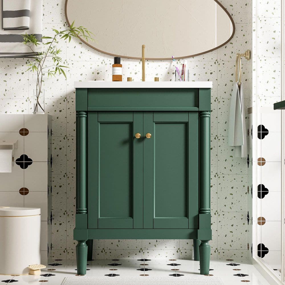 24 in. W x 18 in. D x 34 in. H Freestanding Single Sink Bath Vanity in Green with White Ceramic Top price history on PriceWatchPro