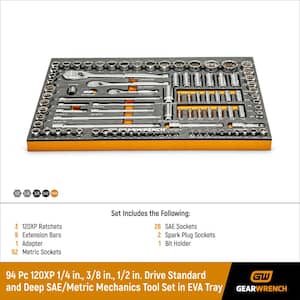 120XP 1/4 in., 3/8 in., 1/2 in. Drive Standard and Deep SAE/Metric Mechanics Tool Set in EVA Tray (94-Piece)