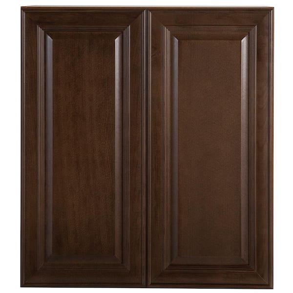 Hampton Bay Benton Assembled 27x30x12 in. Wall Cabinet in Butterscotch