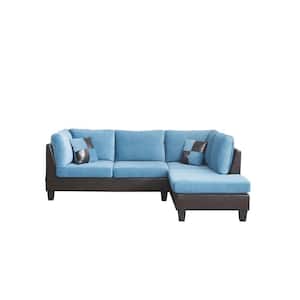 Edward 2-Piece Blue Microfiber 3-Seater L-Shaped Sectional Sofa with Removable Cushions