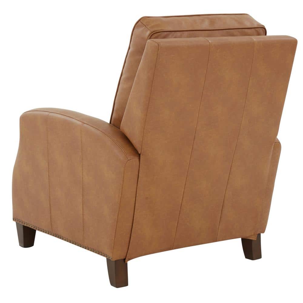 Saddle Brown Faux Leather Push Back Recliner with Nailhead Trim