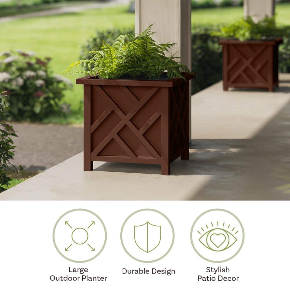 15.5-Inch Brown Polypropylene Lattice Design Planter Box