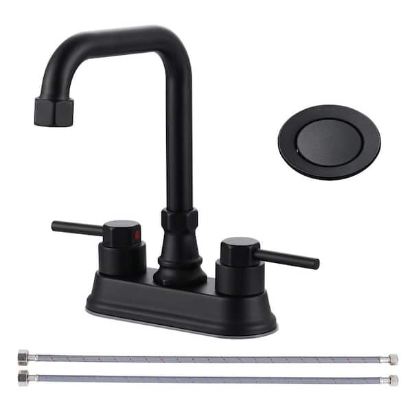 Double Handle 4 in. Centerset Bathroom Faucet, Bathroom Faucet with Pop-Up Drain Assembly in Matte Black