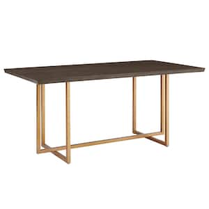 68 in. Rectangle Charcoal Brown And Gold Finish Wood Dining Table