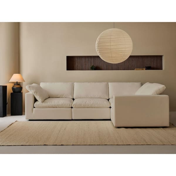 Modern 122 in. Wide Square Arm Linen Fabric L-Shaped Sectional Sofa Combination Sofa 4 Seats in. Linen Beige