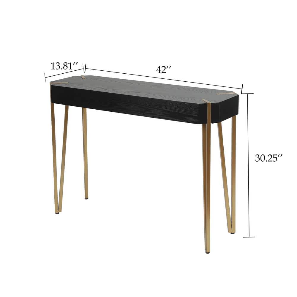 Modern Black Wood and Gold Metal 45'' Console Table with Storage