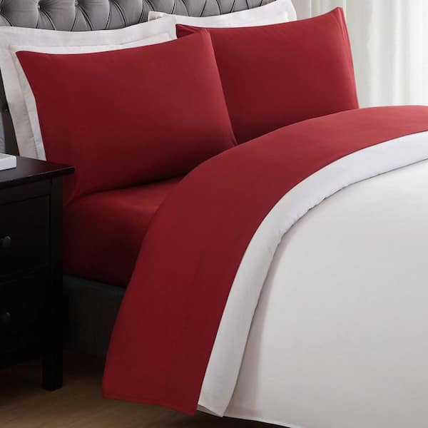 My World Anytime 3-Piece Red Solid Polyester Twin XL Sheet Set