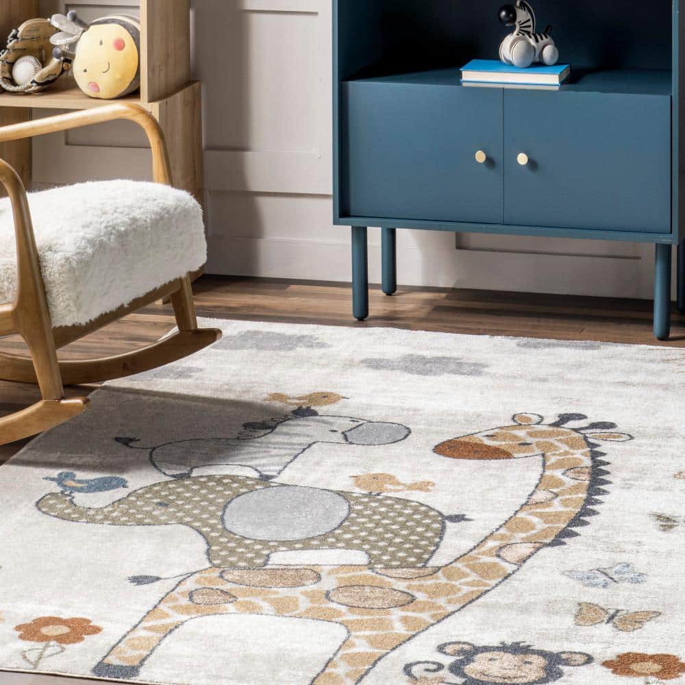 Cass Safari Multicolor Kids Washable Synthetic Area Rug