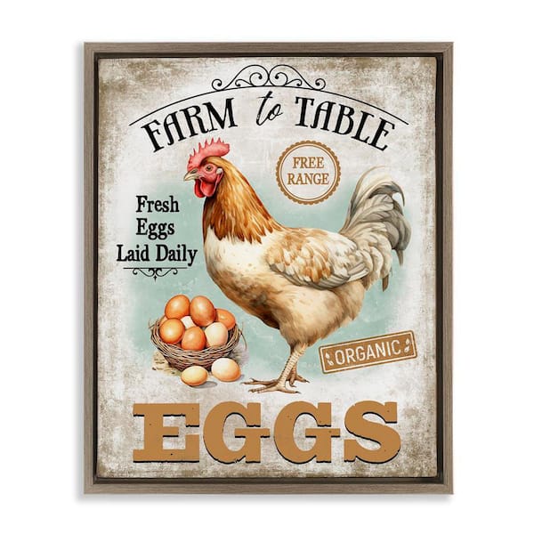 Stupell Industries Vintage Farm Eggs by Creatif Belle Brown Floater Frame Animal Graphic Art Print 31 in. x 25 in.