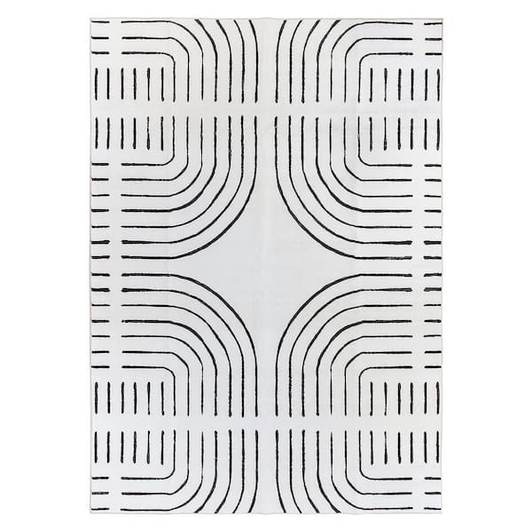 Bohemian Lines Washable Non Slips Ivory 5 ft. x 7 ft. Area Rug
