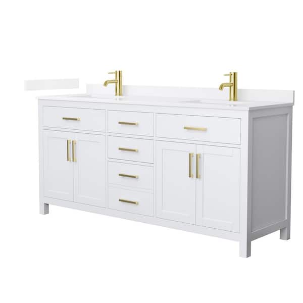 Wyndham Collection Beckett 72 in. Double Freestanding White Bath Vanity with White Quartz Top Unassembled
