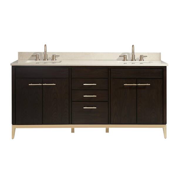 Avanity Hepburn 73 in. W x 22 in. D Bath Vanity in Dark Chocolate with Marble Vanity Top in Crema Marfil with Basins