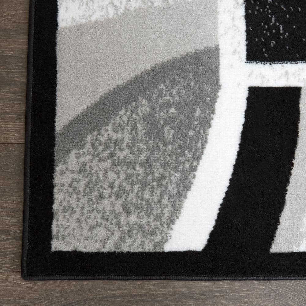 Premium Black and Gray Abstract Border Area Rug, 9' x 12'