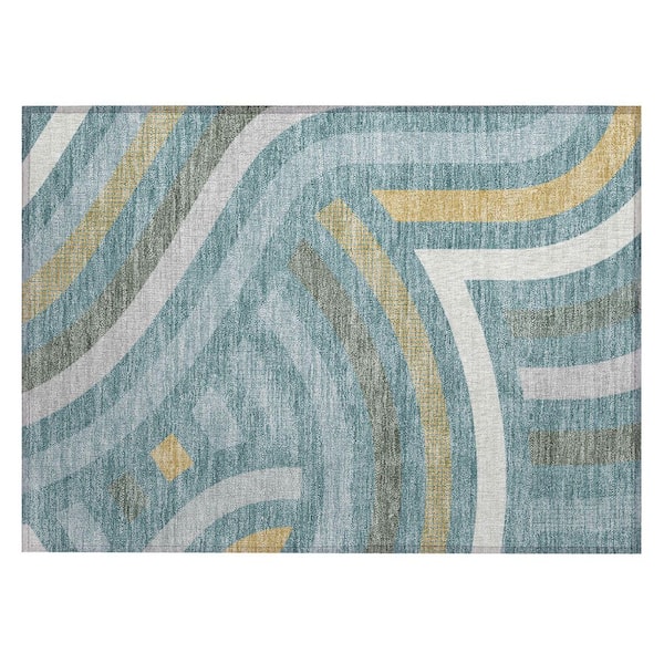Chantille Machine Washable Indoor/Outdoor Abstract ACN2467 Teal 2 ft. x 3 ft. Accent Rug