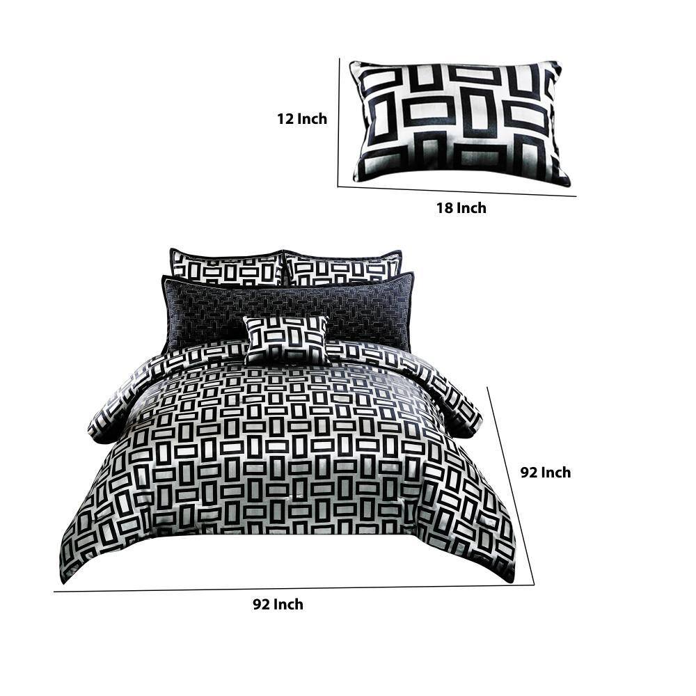 Gray and Black Geometric Polyester Queen Comforter Set