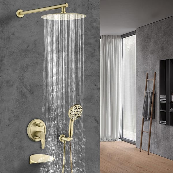 Single-Handle 1-Spray Tub and Shower Faucet 2.5 GPM with 10 in. Shower Head in Brushed Gold (Valve Included)
