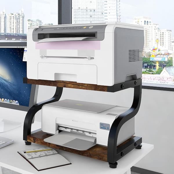 Brown 17.3 in. x 11.8 in. Wood Modern Desk Organizer Stand with Metal Frame