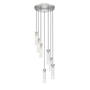 Beau 7-Light Brushed Nickel Shaded Round Chandelier with Clear Glass Shade with No Bulbs Included