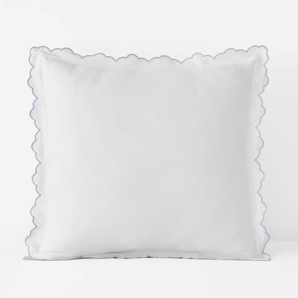 Company Cotton Embroidered Scallop Light Blue Euro Sateen Sham