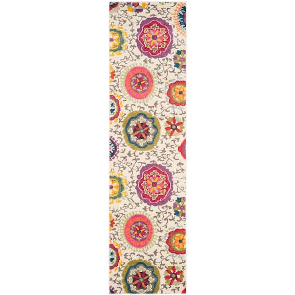 SAFAVIEH Monaco Ivory/Multi 2 ft. x 8 ft. Floral Runner Rug