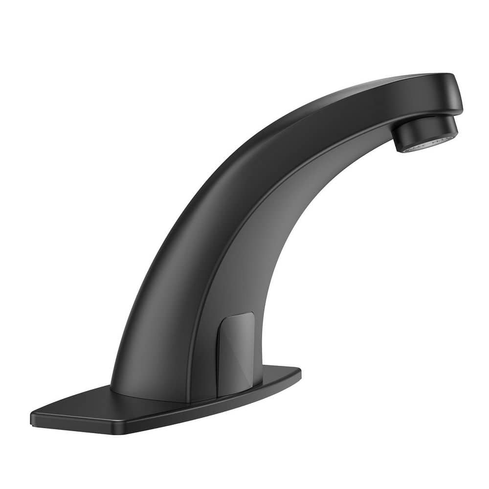 Automatic Sensor No Handle Single Hole Bathroom Sink Faucet with Deck Plate and Touchless Sensor in Matte Black