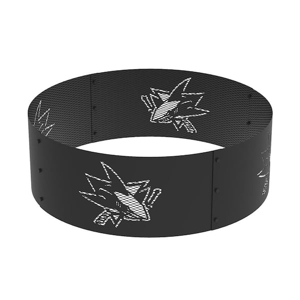 BLUE SKY OUTDOOR LIVING Decorative NHL 36 in. x 12 in. Round Steel Wood Fire Pit Ring - San Jose Sharks