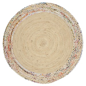 Cape Cod Ivory/Light Beige 4 ft. x 4 ft. Round Striped Gradient Area Rug