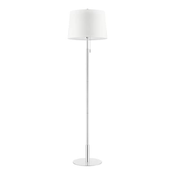 Hampton Bay Ganton 58 in. Polished Nickel Finish 1-Light Standard Floor Lamp for Living Room with Hardback Drum Linen Shade