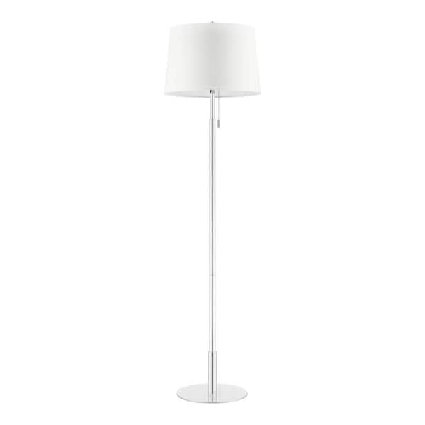 Ganton 58 in. Polished Nickel Finish 1-Light Standard Floor Lamp for Living Room with Hardback Drum Linen Shade