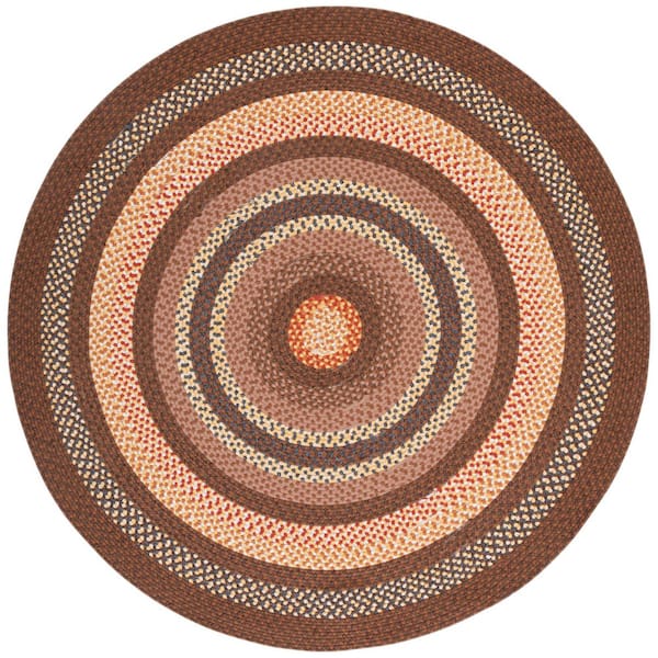 Braided Brown/Light Brown 3 ft. x 3 ft. Machine Washable Border Geometric Round Area Rug
