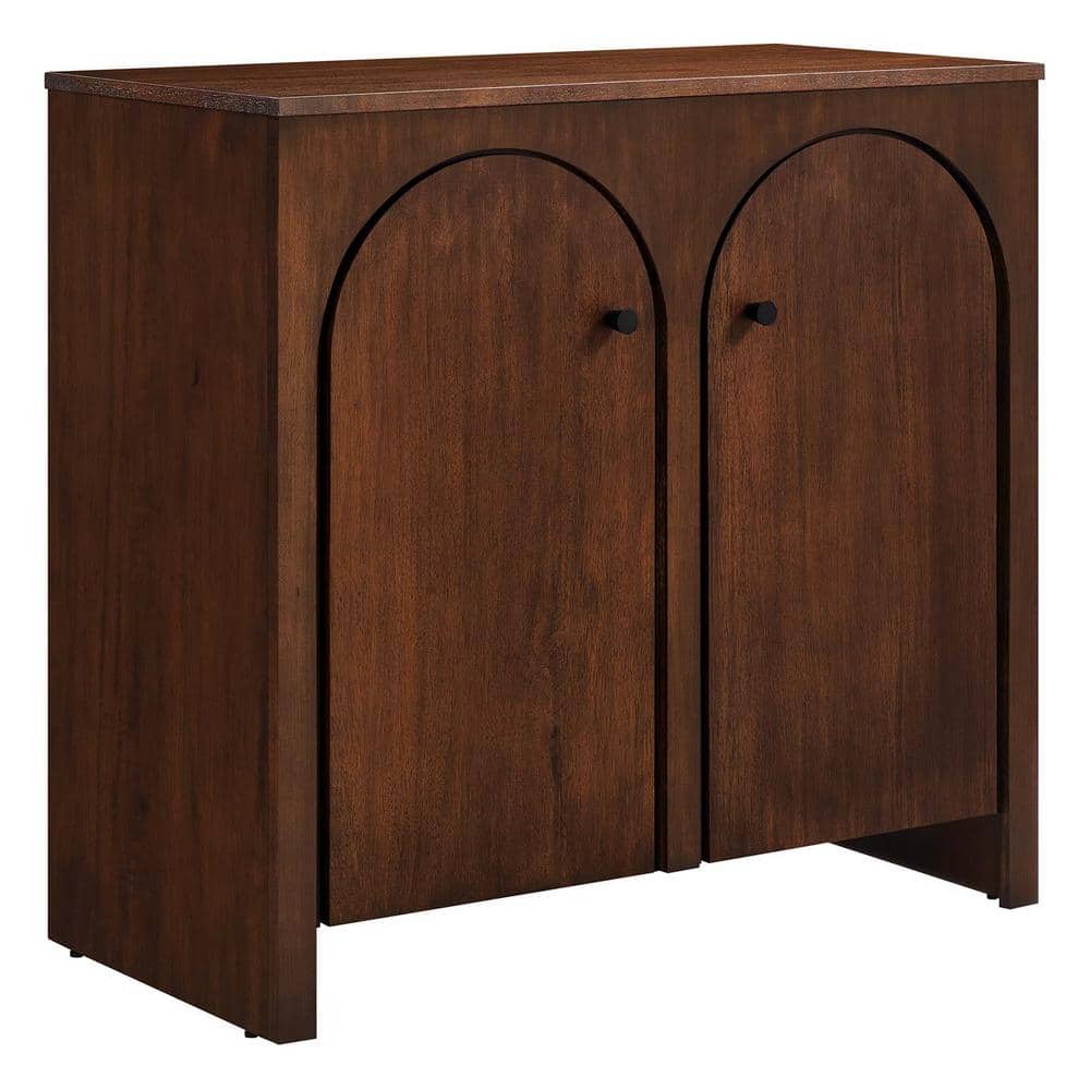 Appia Walnut Wood 36.2" Arched Door Storage Cabinet with Adjustable Shelves
