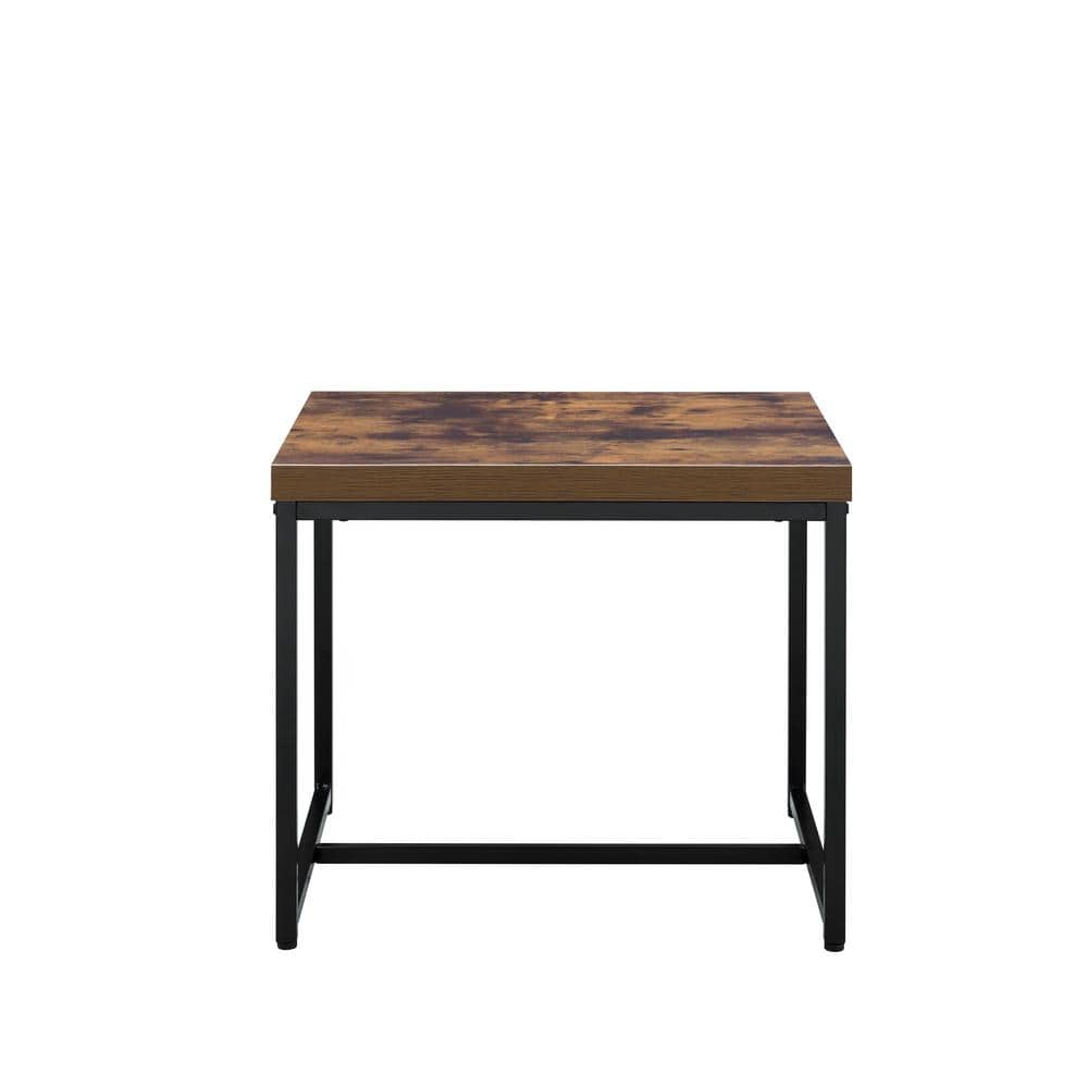 Weathered Oak and Black Rectangular Wood and Metal End Table