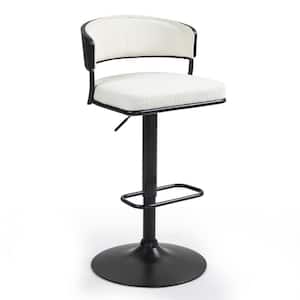 Bayle 33 in. White Metal Bar Stool with Boucle Fabric Seat 1 (Set of Included)